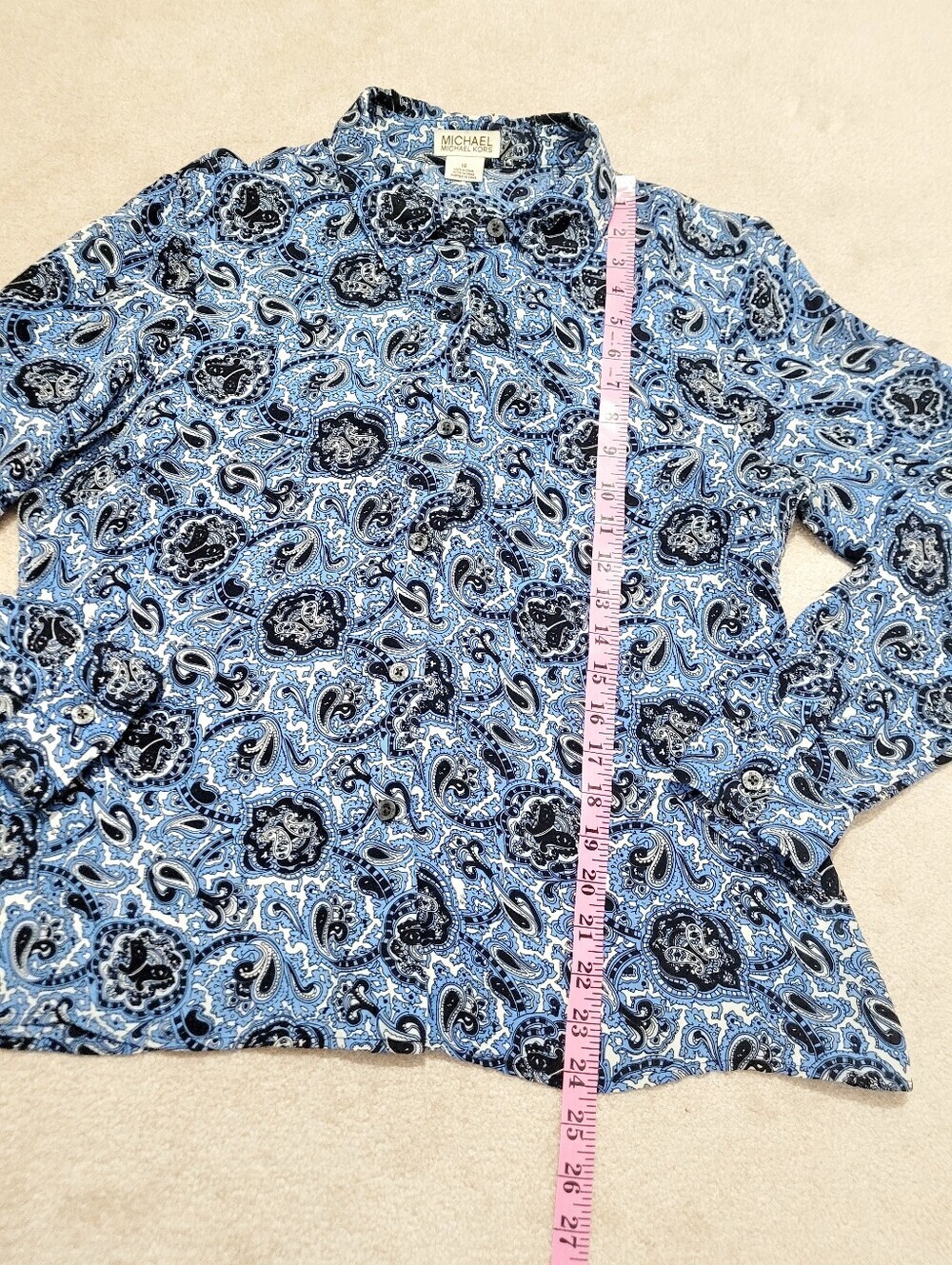 Michael Kors 100% Silk Paisley Button Front Blouse Women’s Size 14 Office Career - Picture 13 of 14
